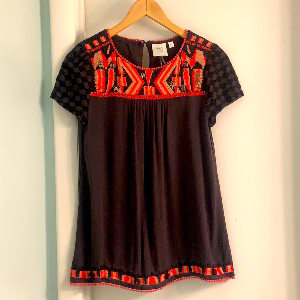 HD In Paris Art Deco Black Pink Beaded Embroidered Top Size 2